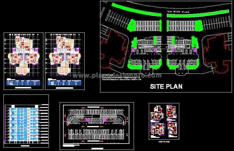 Residential Tower G+11 Design CAD- Plans, Elevations, Parking